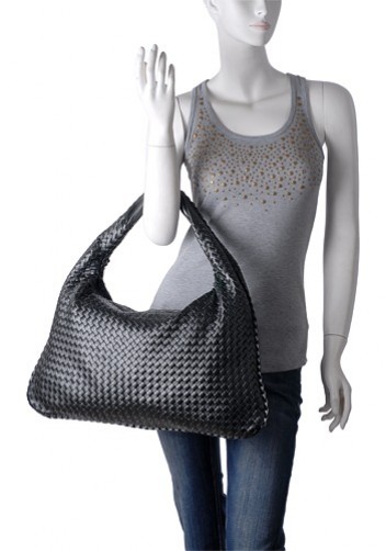 La Scalla Woven Hobo Black