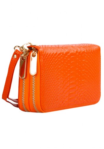 Super Organizer Purse Croc Effect Leather Orange