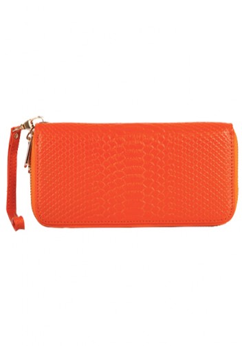 Super Organizer Purse Croc Effect Leather Orange