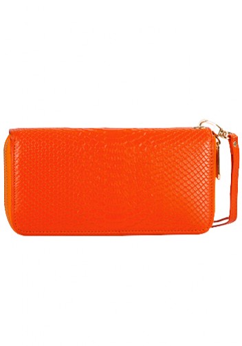 Super Organizer Purse Croc Effect Leather Orange