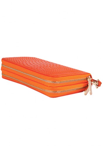 Super Organizer Purse Croc Effect Leather Orange