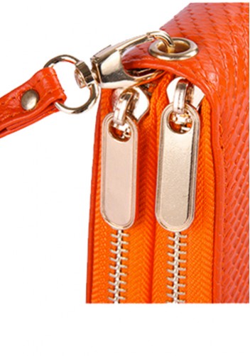 Super Organizer Purse Croc Effect Leather Orange