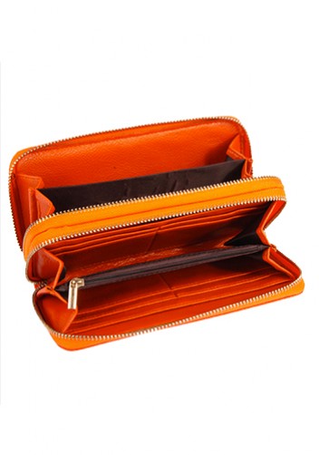 Super Organizer Purse Croc Effect Leather Orange