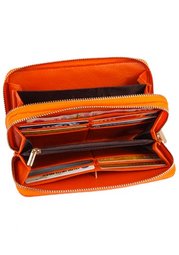 Super Organizer Purse Croc Effect Leather Orange