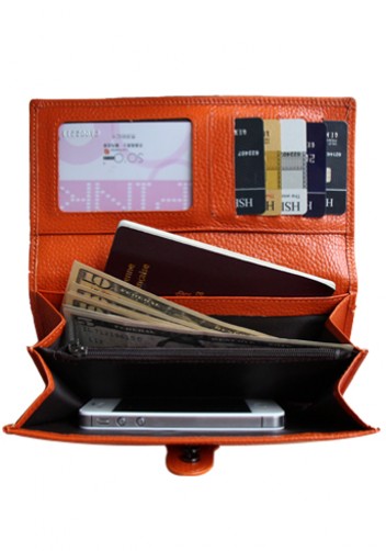 MICHAELA GRAINED LEATHER WALLET ORANGE