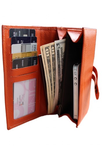 MICHAELA GRAINED LEATHER WALLET ORANGE