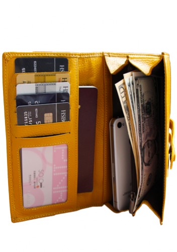 MICHAELA GRAINED LEATHER WALLET YELLOW