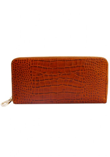 YUKON PURSE WALLET CROC EFFECT LEATHER BROWN