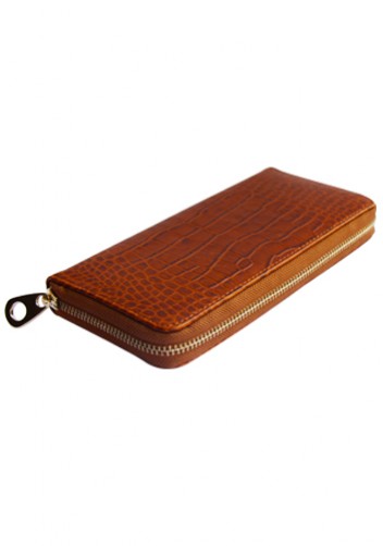 YUKON PURSE WALLET CROC EFFECT LEATHER BROWN