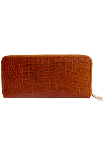 YUKON PURSE WALLET CROC EFFECT LEATHER BROWN