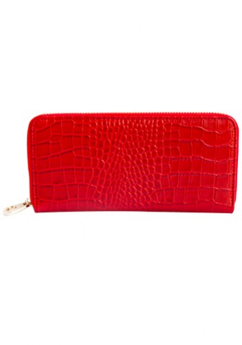 YUKON PURSE WALLET CROC EFFECT LEATHER RED