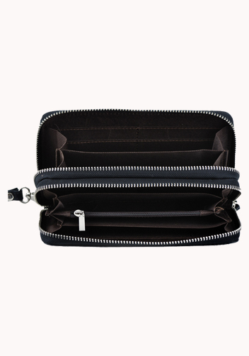 Super Organizer Purse Croc Effect Leather Black