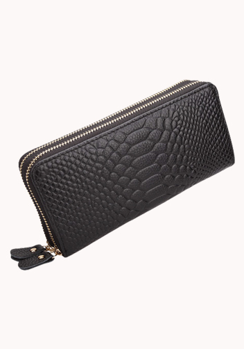 Super Organizer Purse Croc Effect Leather Black