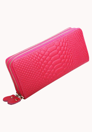 Super Organizer Purse Croc Effect Leather Hot Pink