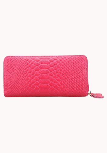 Super Organizer Purse Croc Effect Leather Hot Pink