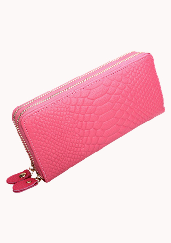 Super Organizer Purse Croc Effect Leather Hot Pink