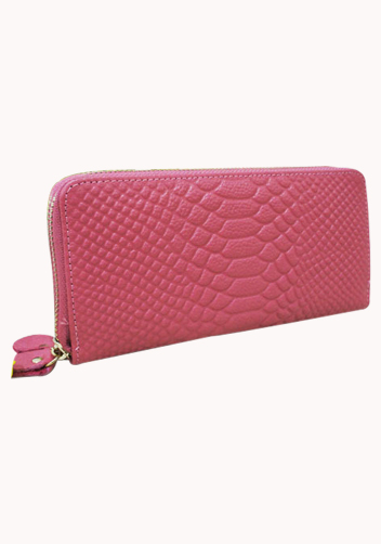 Super Organizer Purse Croc Effect Leather Pink