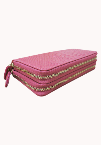 Super Organizer Purse Croc Effect Leather Pink