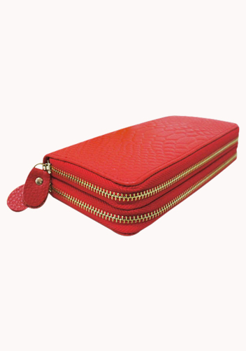 Super Organizer Purse Croc Effect Leather Red