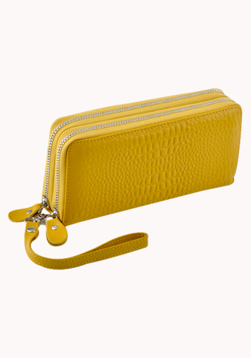 Super Organizer Purse Croc Effect Leather Yellow