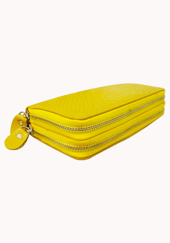 Super Organizer Purse Croc Effect Leather Yellow