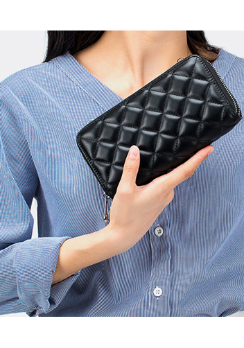 Jenna Quilted Wallet Leather Black