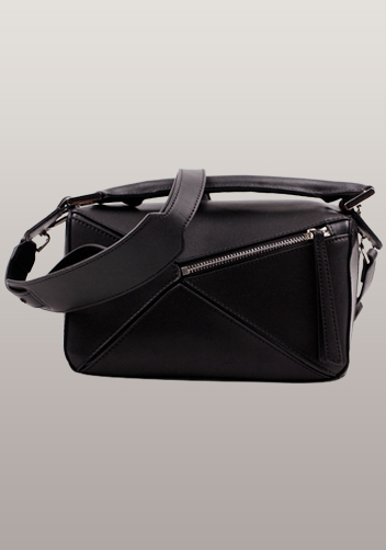 Adrienne Geometry Leather Shoulder Bag Black