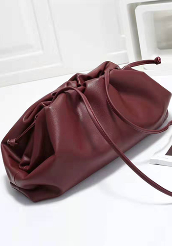 Dina Leather Large Clutch Shoulder Bag Burgundy