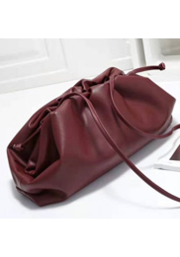 Dina Leather Large Clutch Shoulder Bag Burgundy