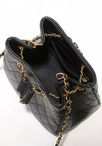 Millie Diamond Shape Quilted Leather Bucket Bag Black