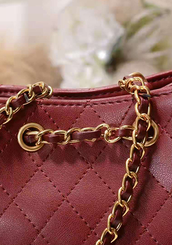 Millie Diamond Shape Quilted Leather Bucket Bag Burgundy