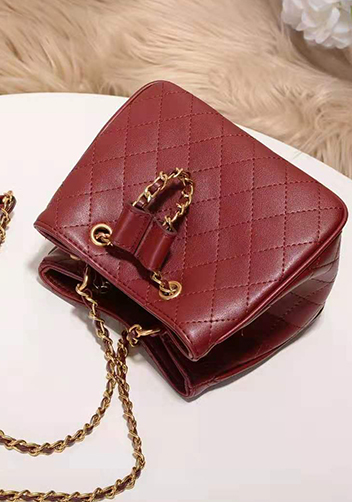 Millie Diamond Shape Quilted Leather Bucket Bag Burgundy