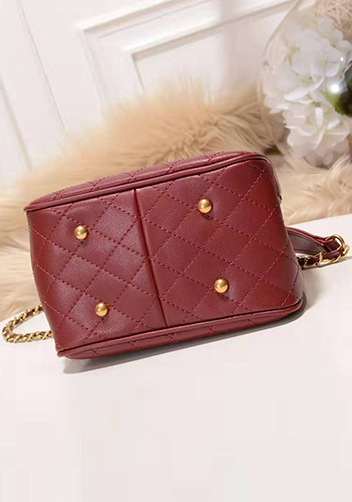 Millie Diamond Shape Quilted Leather Bucket Bag Burgundy