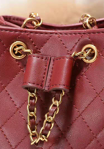 Millie Diamond Shape Quilted Leather Bucket Bag Burgundy