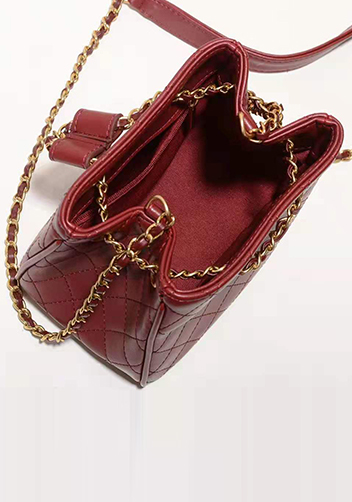 Millie Diamond Shape Quilted Leather Bucket Bag Burgundy