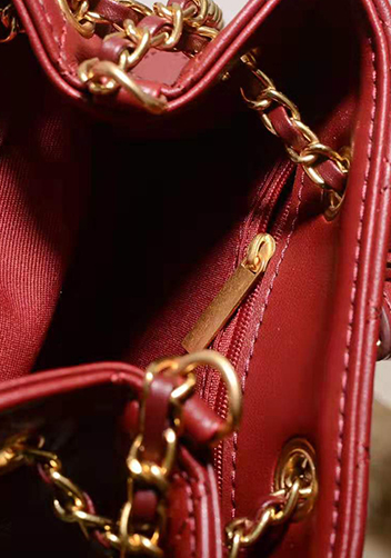 Millie Diamond Shape Quilted Leather Bucket Bag Burgundy