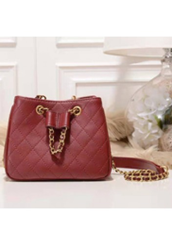 Millie Diamond Shape Quilted Leather Bucket Bag Burgundy