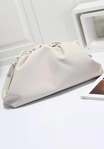 Dina Leather Large Clutch Shoulder Bag White