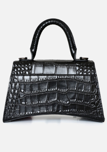 Bonnie Croc Leather Shoulder Bag Black