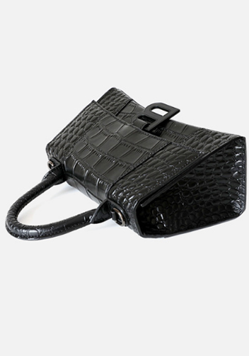 Bonnie Croc Leather Shoulder Bag Black