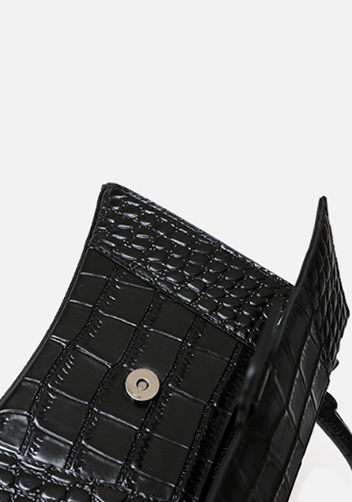 Bonnie Croc Leather Shoulder Bag Black