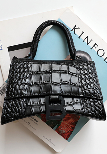 Bonnie Croc Leather Shoulder Bag Black