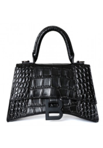 Bonnie Croc Leather Shoulder Bag Black