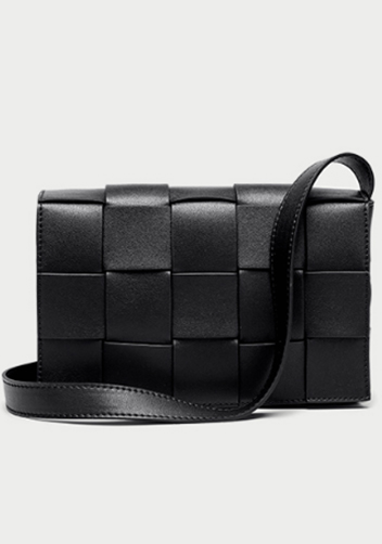 Mia Woven Leather Shoulder Bag Black