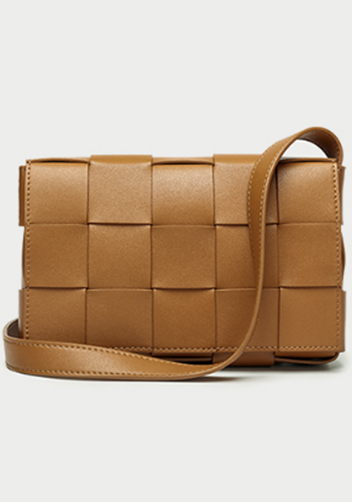 Mia Woven Leather Shoulder Bag Camel