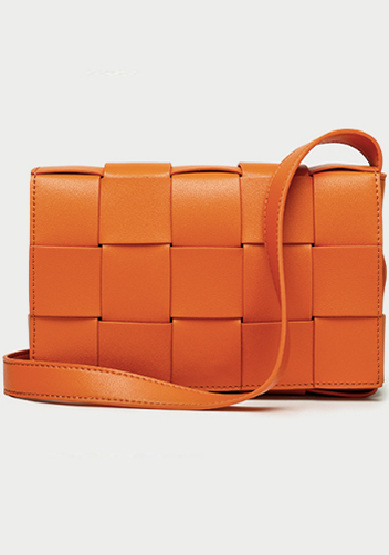 Mia Woven Leather Shoulder Bag Orange