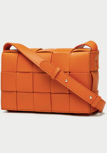 Mia Woven Leather Shoulder Bag Orange