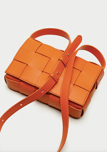 Mia Woven Leather Shoulder Bag Orange