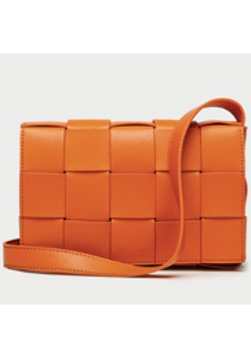 Mia Woven Leather Shoulder Bag Orange