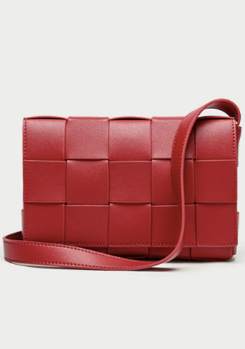 Mia Woven Leather Shoulder Bag Red